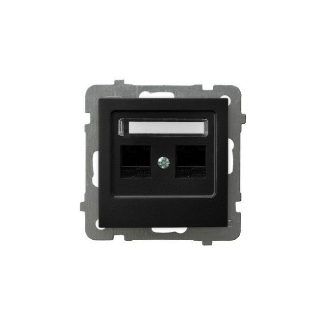 Gniazdo 2xRJ45 kat. 6 UTP z wkładem keystone Ospel AS - czarny mat