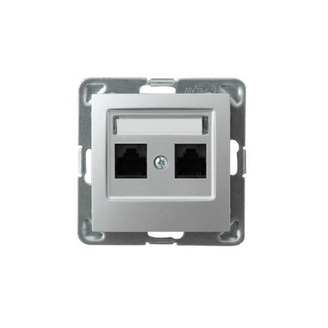Gniazdo 2 x RJ45 kat. 6 UTP z wkładem keystone Ospel Impresja - srebro