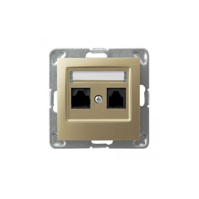 Gniazdo 2 x RJ45 kat. 6 UTP z wkładem keystone Ospel Impresja - złoty metalik
