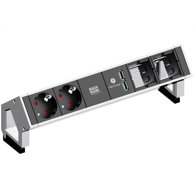 Gniazdo biurkowe Bachmann DESK 2 - 2x230V + ładowarka USB + 2xmoduł pusty biały