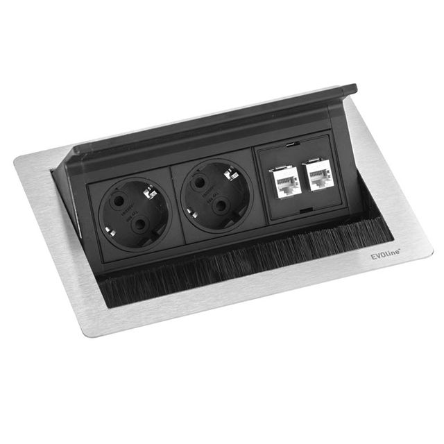 Gniazdo blatowe Evoline FlipTop Push 2x230V + 2XRJ45 - stal nierdzewna