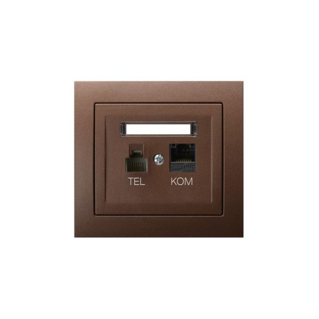 Gniazdo komputerowe RJ45 + tel. RJ11 KIER - brązowy metalik