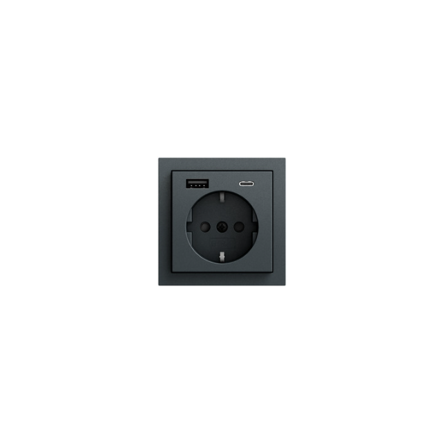 Gniazdo z ładowarką USB typ A + typ C System 70 antracyt