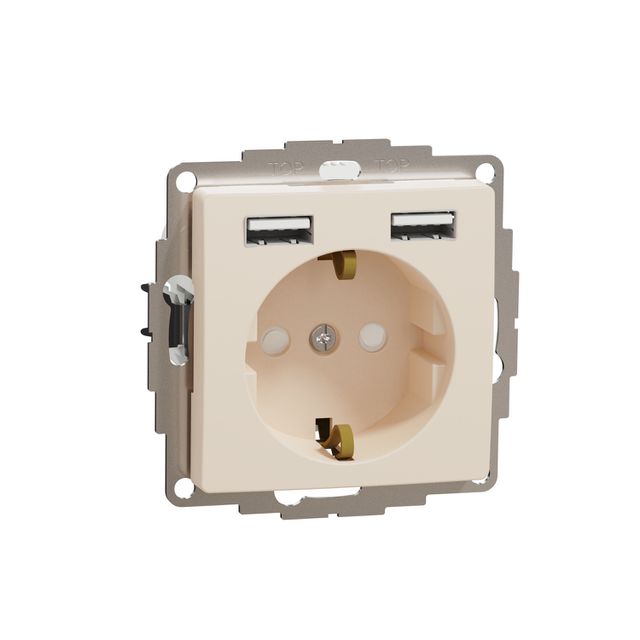 Gniazdo z/u w standardzie schuko z ładowarką USB A+A SEDNA Design & Elements beżowe