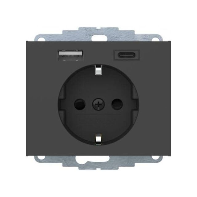 Gniazdo SCHUKO z ładowarką K.1 USB A+C 2.4/3.0 A - antracyt