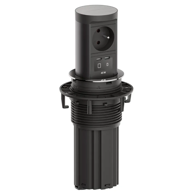 Kolumna blatowa 1x gniazdo z uziemieniem + ładowarka USB C+C 45W Bachmann ELEVATOR 2 - stal nierdzewna