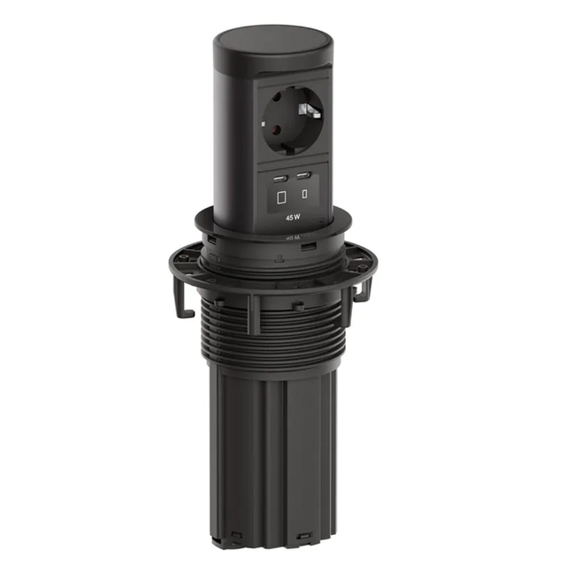 Kolumna blatowa 1 x schuko + ładowarka USB C+C 45 W Bachmann ELEVATOR 2 - czarny mat