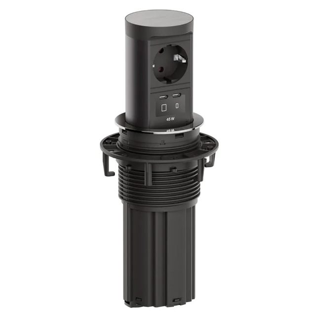 Kolumna blatowa 1 x schuko + ładowarka USB C+C 45 W Bachmann ELEVATOR 2 - stal nierdzewna