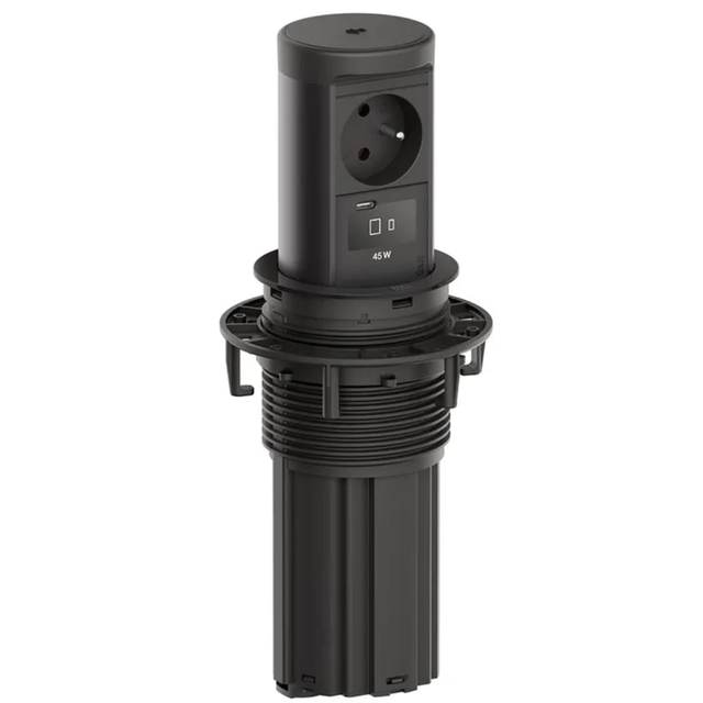 Kolumna blatowa z ładowarką indukcyjną, 1 x gniazdo z/u + ładowarka USB-C 45 W Bachmann ELEVATOR 2 - czarny mat