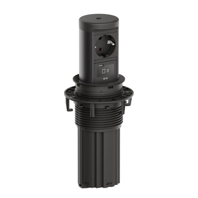 Kolumna blatowa z ładowarką indukcyjną, 1 x schuko + ładowarka USB-C 45 W Bachmann ELEVATOR 2 - czarny mat