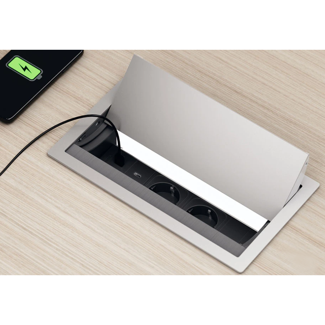 Mediaport ASA VersaFLAP Dual 2.0 2x230V + ładowarka C+C 47W + 2xRJ45 kat. 6 - aluminium