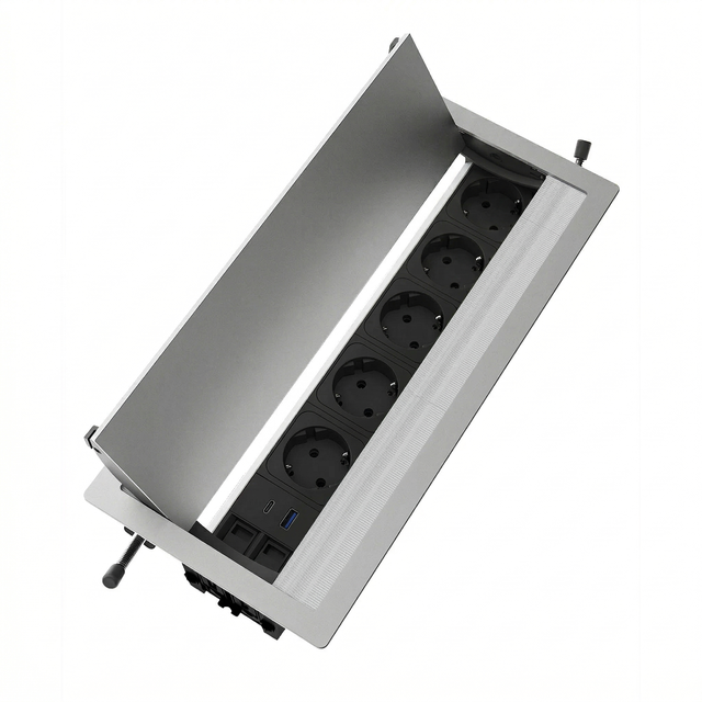 Mediaport ASA VersaFLAP Dual 2.0 5x230V + ładowarka A+C + 2xRJ45 kat. 6 STP - aluminium