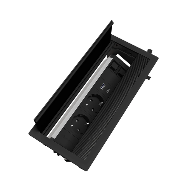 Mediaport ASA VersaFLAP MONO 3.0 2x230V + ładowarka USB 47W + 2xRJ45 kat. 6 - czarny