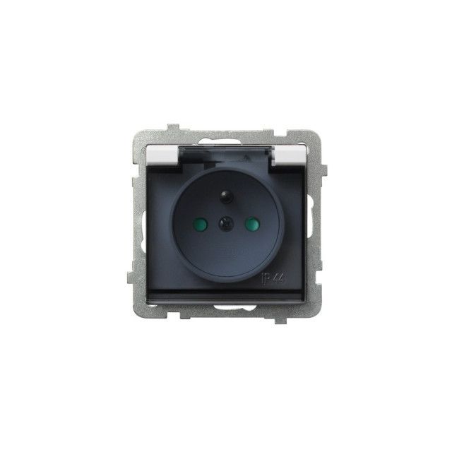 Gniazdo z klapką dymną IP44 z przesłoną torów SONATA - biały