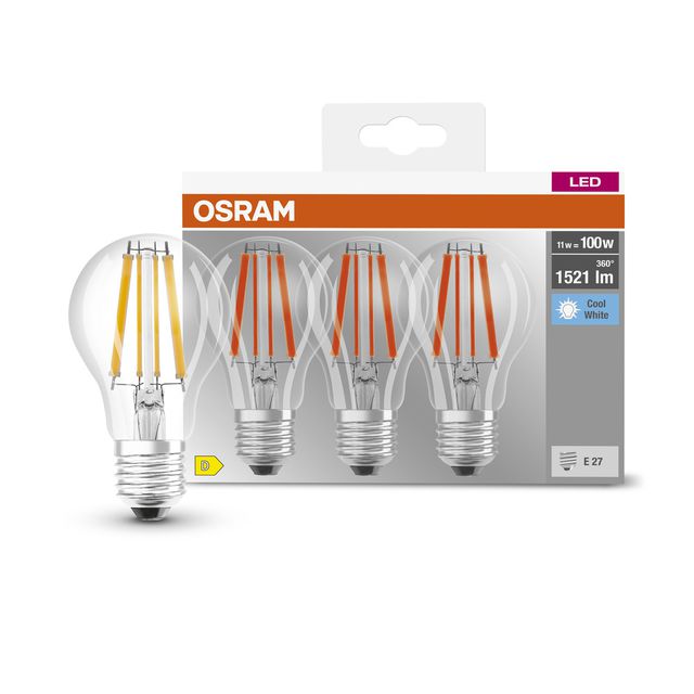 Żarówka LED BASE CLASSIC A Filament 11W 840 Clear E27 - trójpak