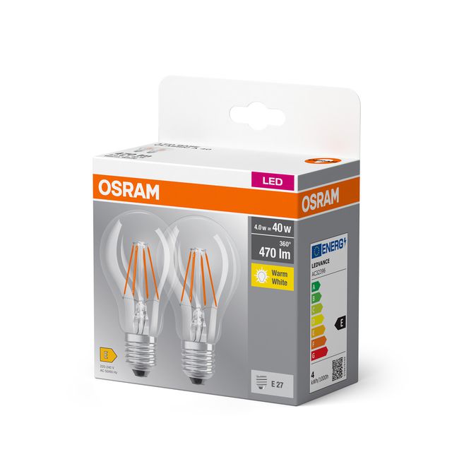Żarówka LED BASE CLASSIC A Filament 4W 827 Clear E27 - dwupak