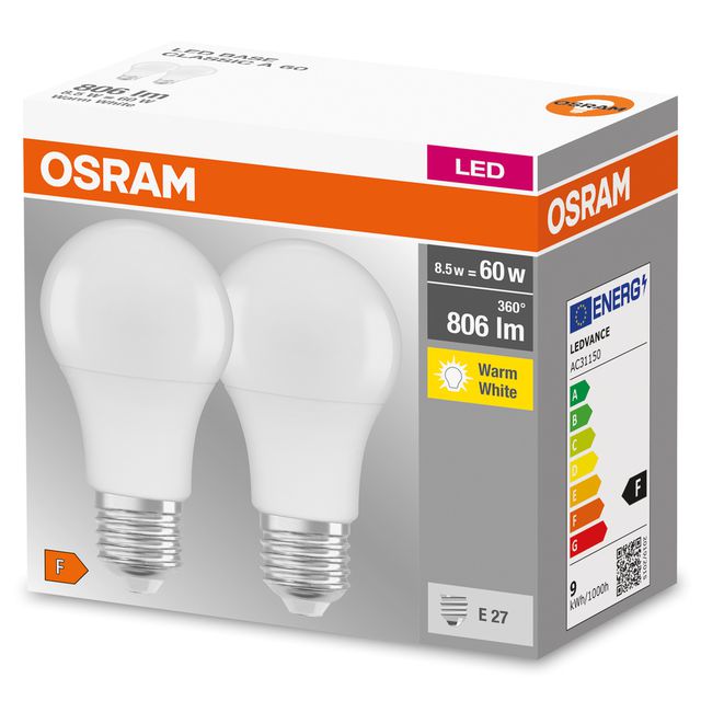 Żarówka LED BASE CLASSIC A 8.5W 827 Frosted E27 - dwupak