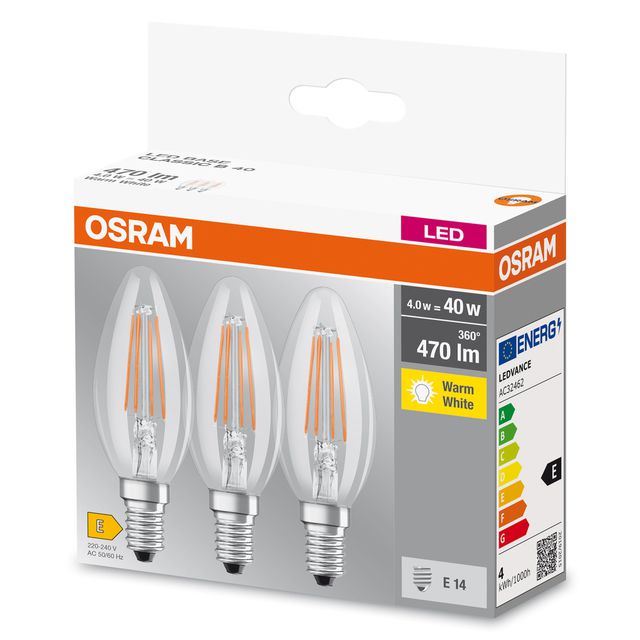 Żarówka LED BASE CLASSIC B 4W 827 Clear E14 - trójpak
