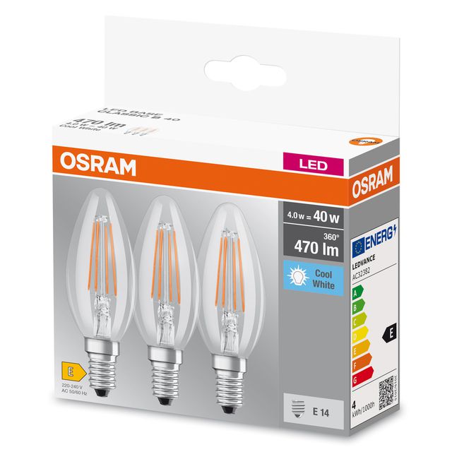 Żarówka LED BASE CLASSIC B 4W 840 Clear E14 - trójpak