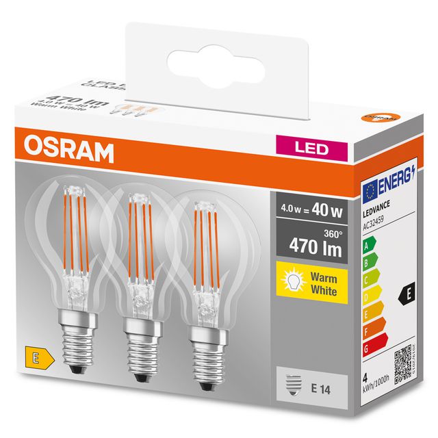 Żarówka LED BASE CLASSIC P 4W 827 Clear E14 - trójpak