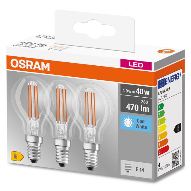 Żarówka LED BASE CLASSIC P 4W 840 Clear E14 - trójpak