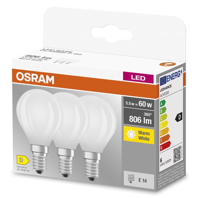 Żarówka LED BASE CLASSIC P 5.5W 827 Frosted E14 - trójpak