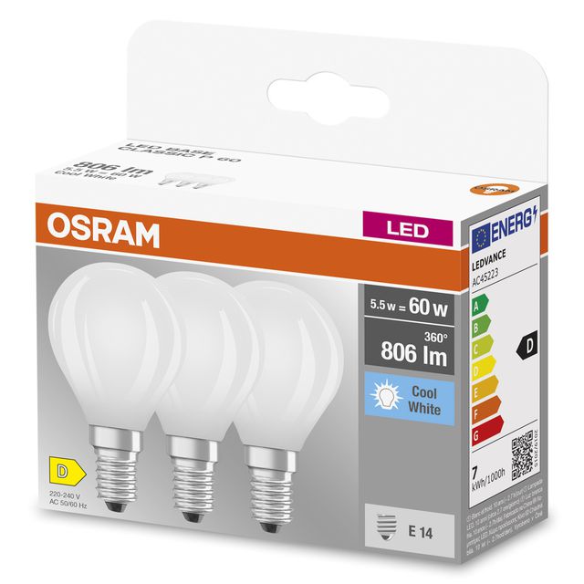 Żarówka LED BASE CLASSIC P 5.5W 840 Frosted E14 - trójpak