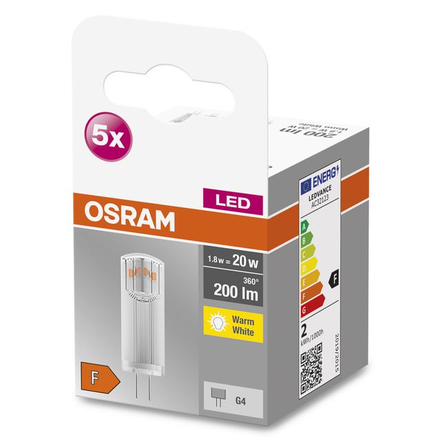 Żarówka LED BASE PIN G4 12V 1.8W 827 Clear G4 - pięciopak