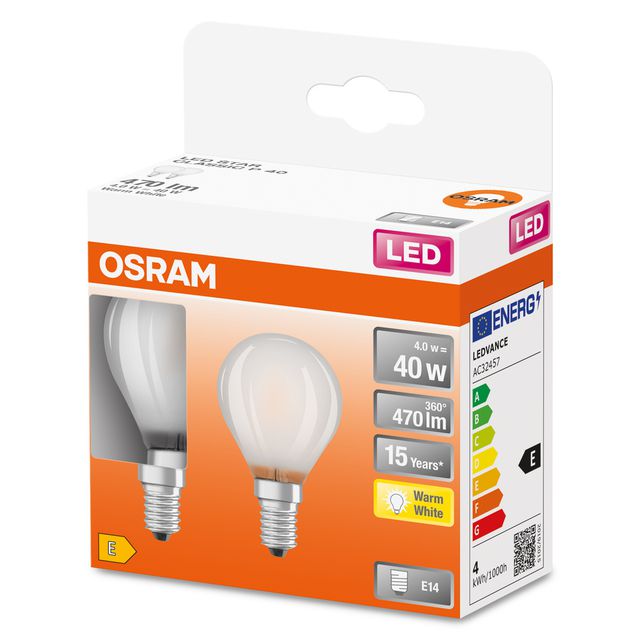 Żarówka LED Retrofit CLASSIC P 4W 827 Frosted E14 - dwupak