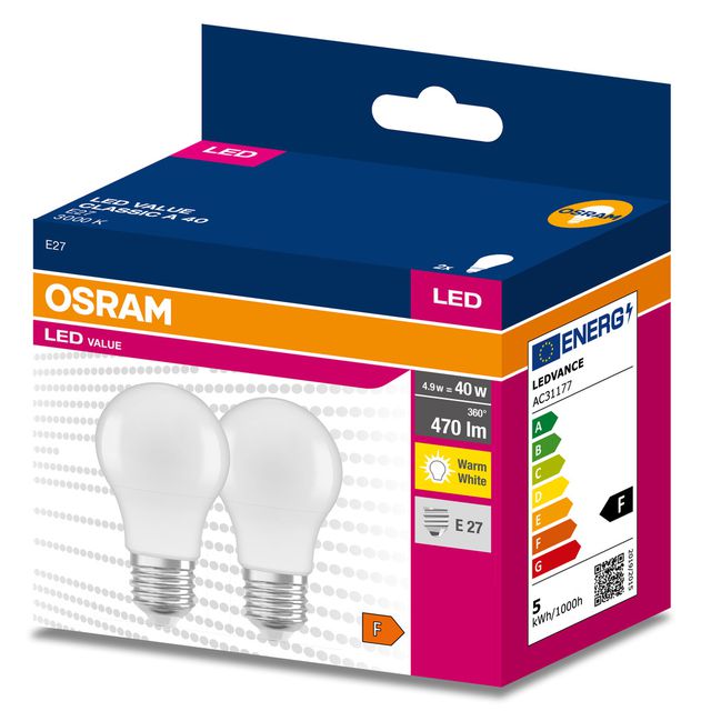 Żarówka LED VALUE CLASSIC A 40  4.9W/3000K E27 - dwupak