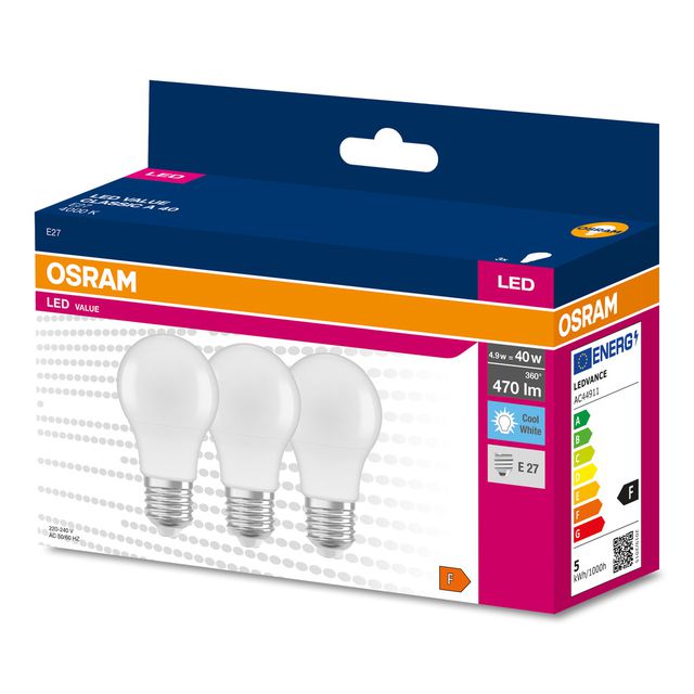 Żarówka LED VALUE CLASSIC A 40  4.9W/4000K E27 - trójpak