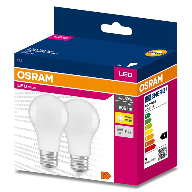 Żarówka LED VALUE CLASSIC A 60  8.5W/3000K E27 - dwupak
