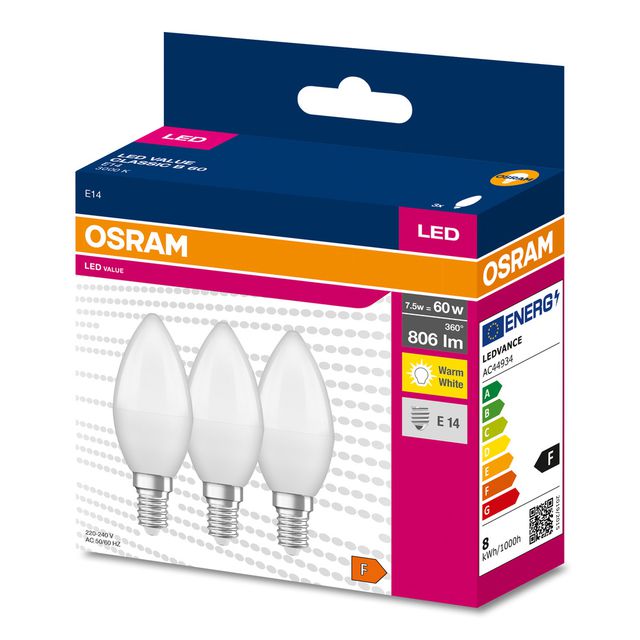 Żarówka LED VALUE CLASSIC B 60  7.5W/3000K E14 - trójpak