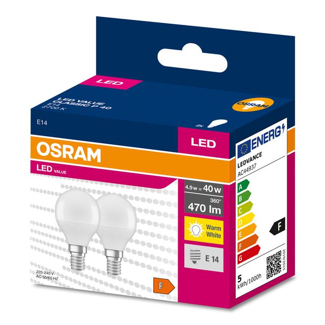Żarówka LED VALUE CLASSIC P 40  4.9W/2700K E14 - dwupak