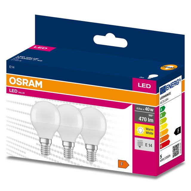 Żarówka LED VALUE CLASSIC P 40  4.9W/2700K E14 - trójpak