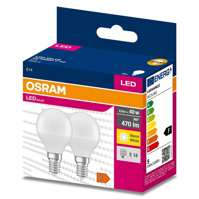 Żarówka LED VALUE CLASSIC P 40  4.9W/3000K E14 - dwupak