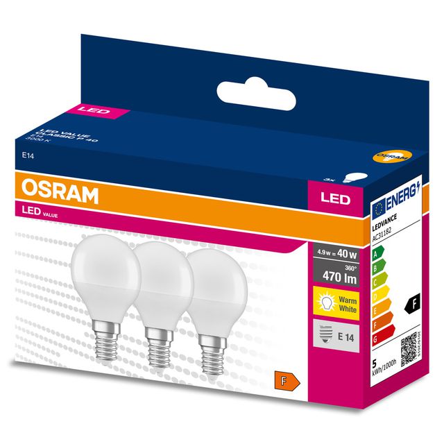 Żarówka LED VALUE CLASSIC P 40  4.9W/3000K E14 - trójpak
