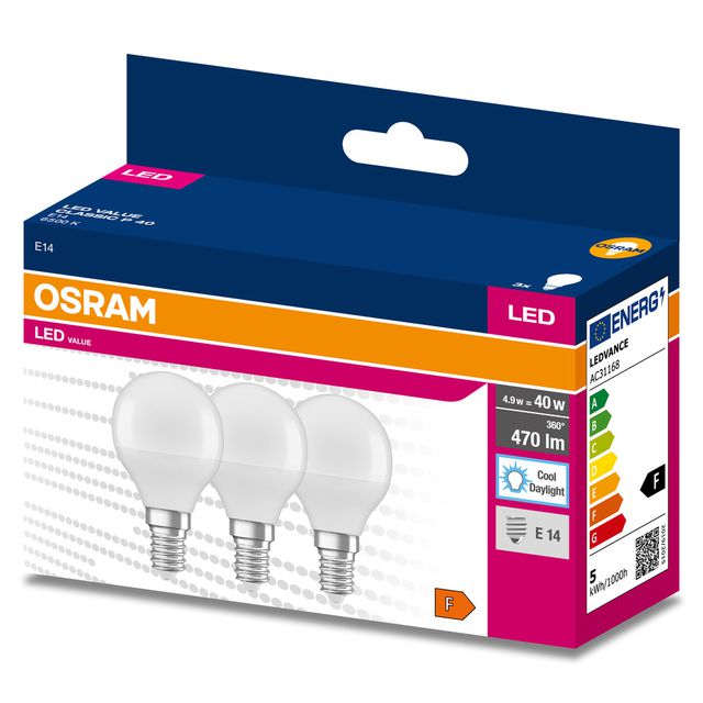 Żarówka LED VALUE CLASSIC P 40  4.9W/6500K E14 - trójpak