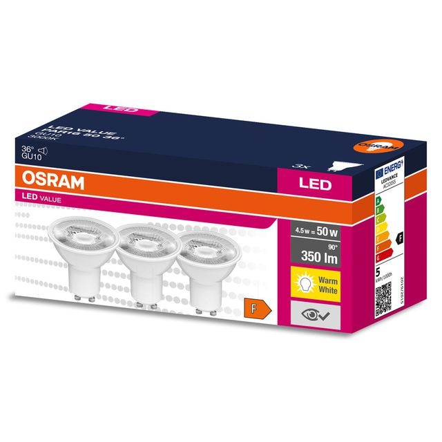 Żarówka LED VALUE PAR16 50 36° 4.5W/3000K GU10 - trójpak