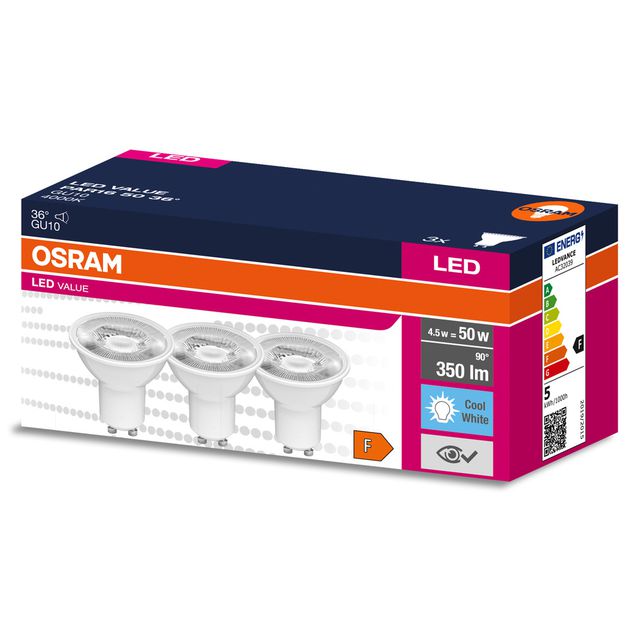 Żarówka LED VALUE PAR16 50 36° 4.5W/4000K GU10 - trójpak