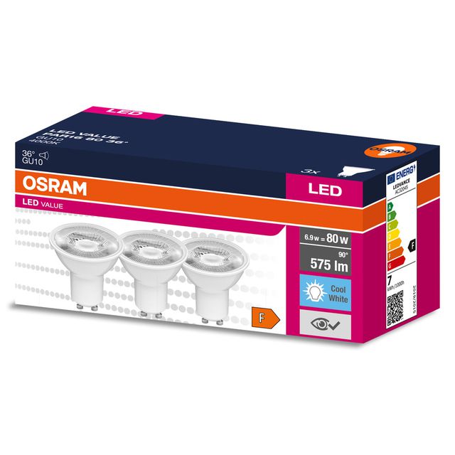 Żarówka LED VALUE PAR16 80 36° 6.9W/4000K GU10 - trójpak