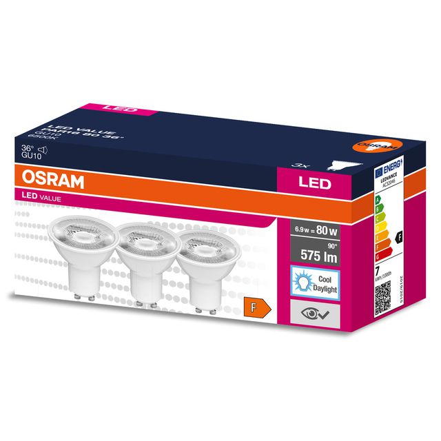 Żarówka LED VALUE PAR16 80 36° 6.9W/6500K GU10 - trójpak