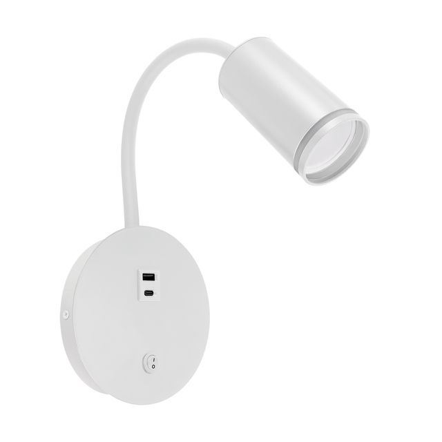 Kinkiet do czytania nad łóżko do sypialni ZULA GU10 + USB-A i USB-C biały