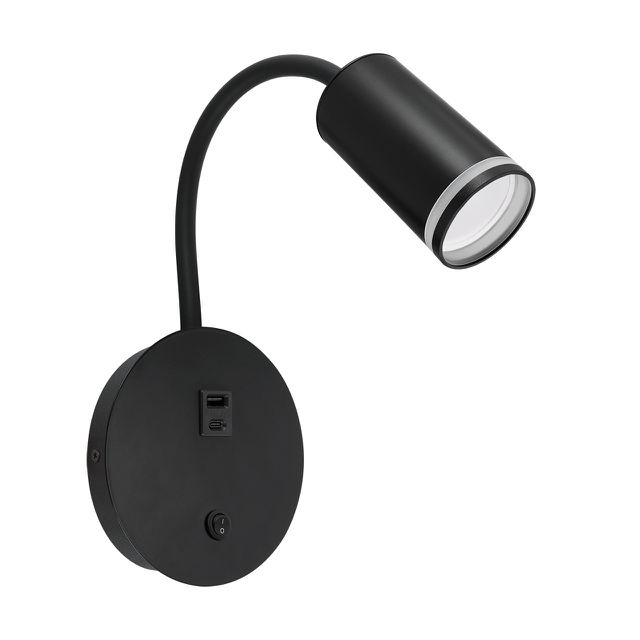 Kinkiet do czytania nad łóżko do sypialni ZULA GU10 + USB-A i USB-C czarny
