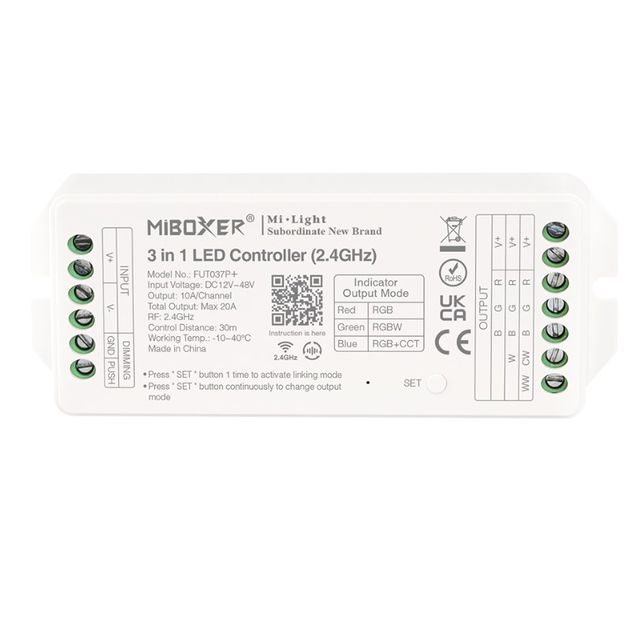 Kontroler RGB / RGBW / RGBW CCT 2,4GHz 12V/24V 5x10A 30m zasięg