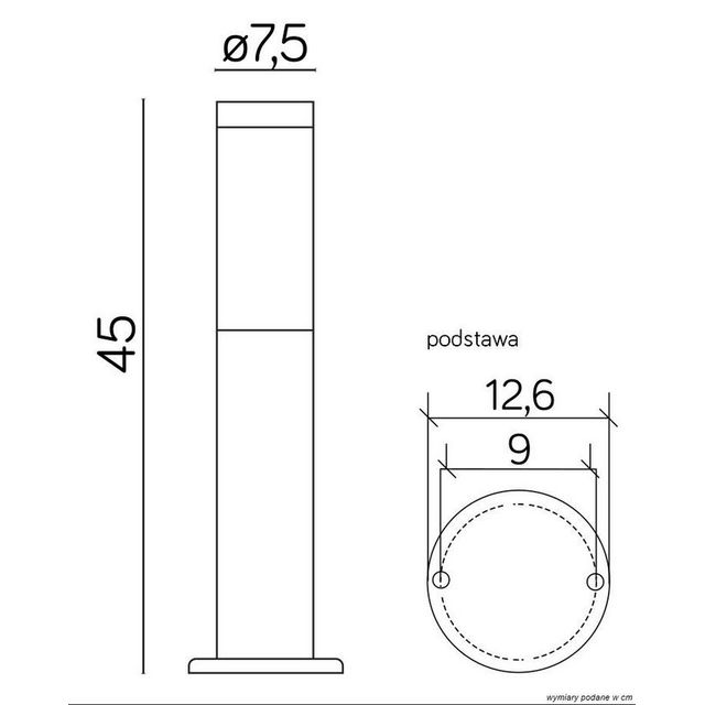 Lampa ogrodowa słupek okrągły prosty INOX E27 45cm czarny