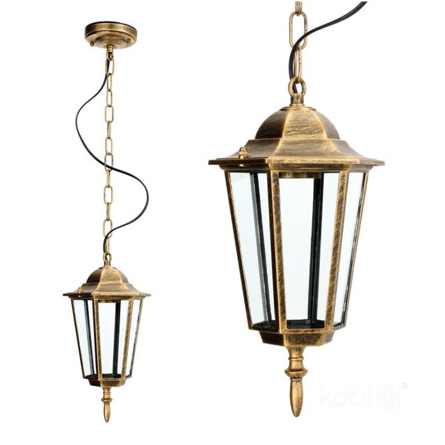 Lampa ogrodowa klasyczna wisząca 79cm na żarówke E27 złota patyna