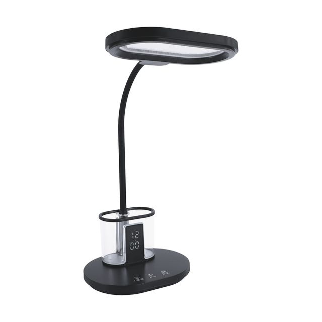 Lampka biurkowa LED z lusterkiem i przybornikiem ELIPSO 12W CCT Ra90 czarna
