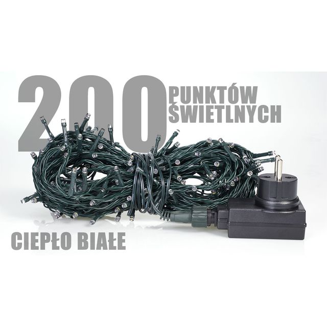 Lampki choinkowe zewnętrzne sznur 200LED 21,6m zimne