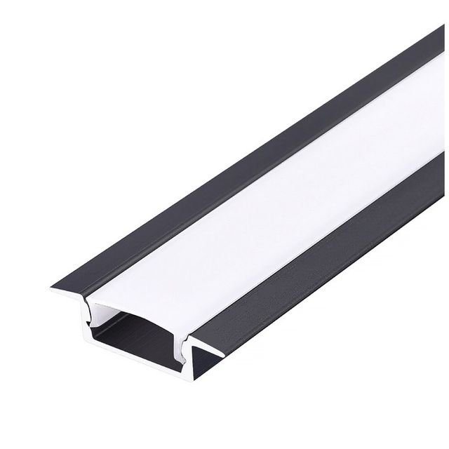 Profil czarny podtynkowy z kloszem mlecznym 12mm 2m P02